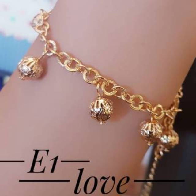 Xuping set perhiasan lapis emas gelang bola cincin kalung pentol lqpis emas 24k 1411