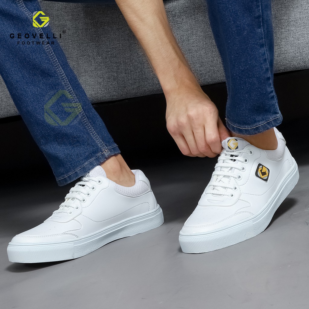GEOVELLI STORE | Sepatu Cowok Sepatu Sneakers Pria Model Sepatu Sport Casual Bahan Kulit PU Putih