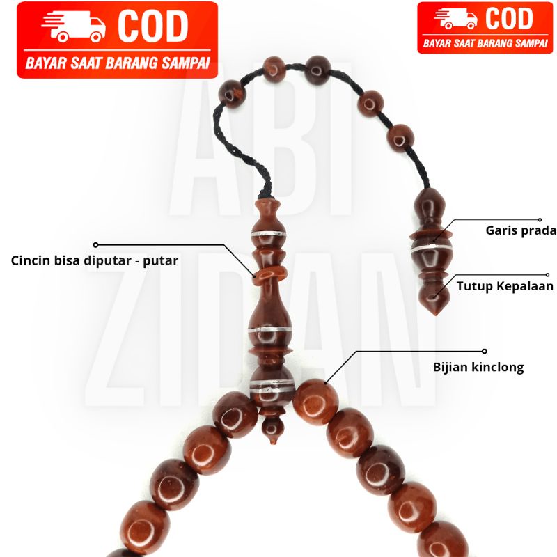 Tasbih kokka kaukah kaokah koka bulat 99 uk 8mm+ kepala prada timah bercincin