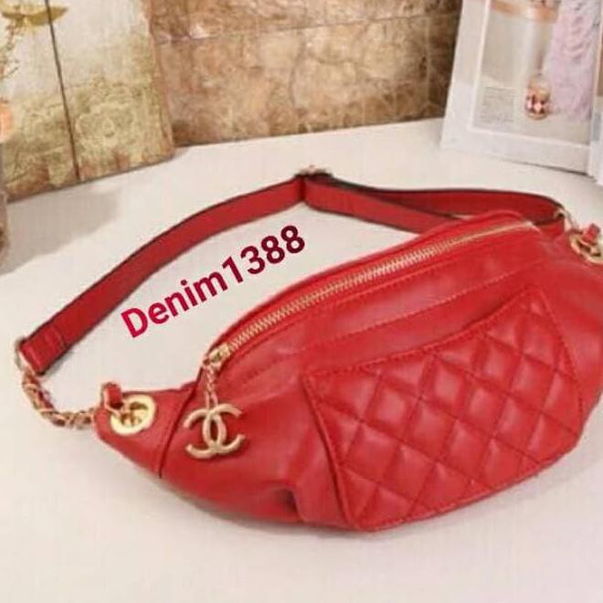 90zh waistbag wanita chanel lokal / waistbag tas pinggang wanita original - hitam mw8y