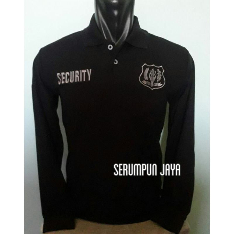 KAOS SECURITY HITAM LOGO SILVER - KAOS KERAH SECURITY ANTI MAINTREAM HITAM LOGO SILVER FULL BORDIR