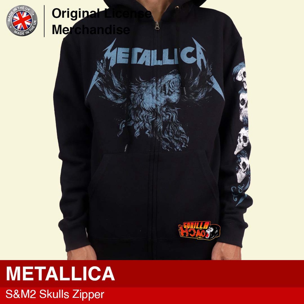 Jaket Sweater Hoodie Zipper Katun Premium Import Pria Unisex Dewasa METALLICA Original S&M2 Skulls