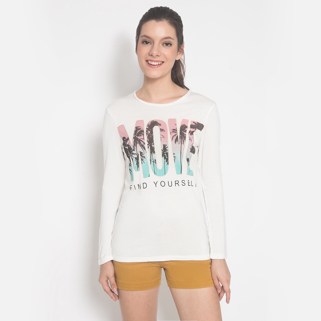 LGS - Kaos Casual Wanita - Lengan Panjang - Putih - Gambar Sablon - LTS.555.Q1038.019.C L/S