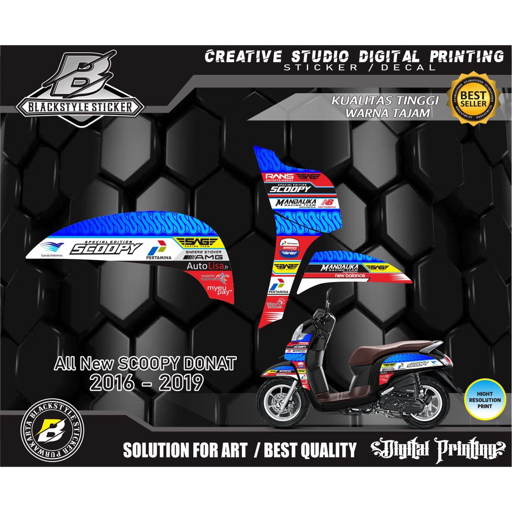 COD / STIKER MOTIP MOTOR SCOOPI FI NEW 2018 VARIASI MANDALIKA MOTIF / STRIPING SCOOPY  DONAT 2016 -2