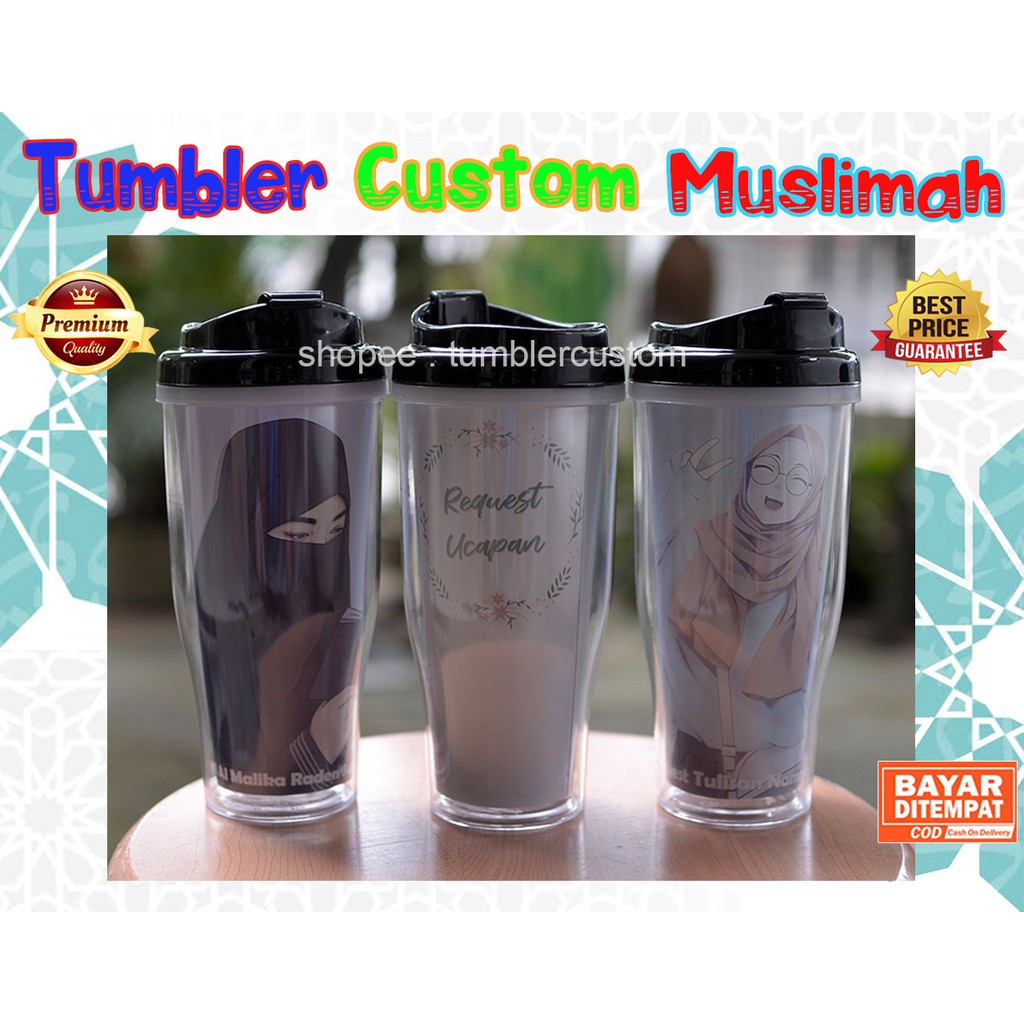 KADO HADIAH TUMBLER CUSTOM MUSLIMAH / BOTOL MINUM CUSTOM KARAKTER WANITA MUSLIMAH