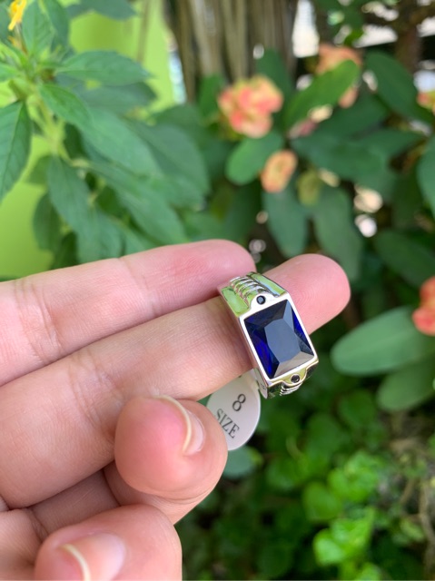 Cincin Pria Perak Blue Saphire / Safir Biru Model Modern Minimalis Kantoran