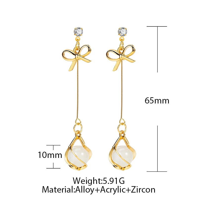 1 Pasang Anting Gantung Panjang Tusuk Silver Sterling 925 Gaya Korea Motif Simpul Pita + Opal Untuk Wanita