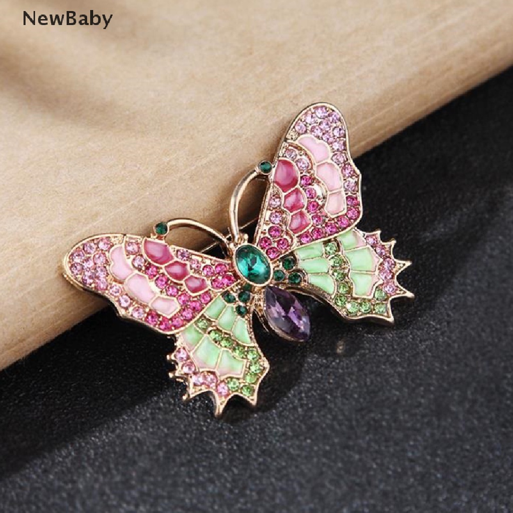 Newbaby Bros Pin Enamel Kupukupu Retro Lucu Multi Warna Hias Kristal Berlian Imitasi Untuk Wanita