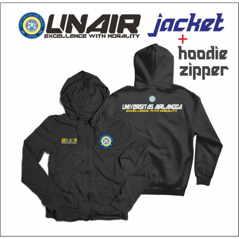 Zipper Jacket UNAIR Hoodie Universitas Airlangga Surabaya Hitam Navy FREE TAMBAH NAMA