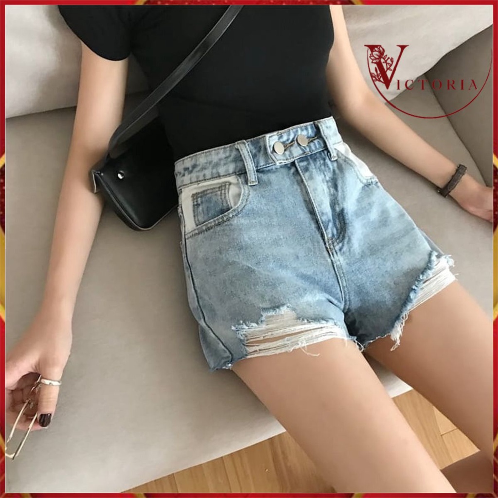 Victoria Celana Pendek Jeans Wanita Sobek Hotpants Jeans Ripped 4069