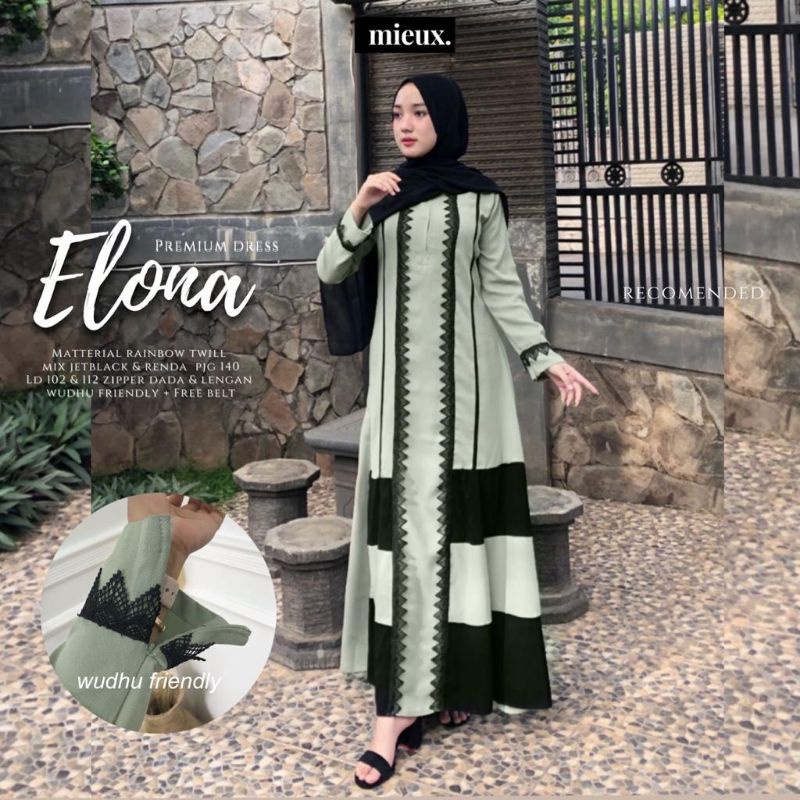Elona Premium Dress Bahan Rainbow Twill mix Jetblack