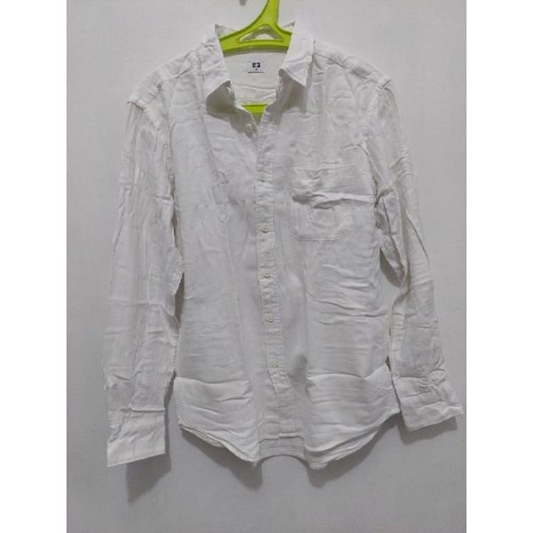 SP_PRELOVED : Kemeja Flanel Uniqlo Putih Pria