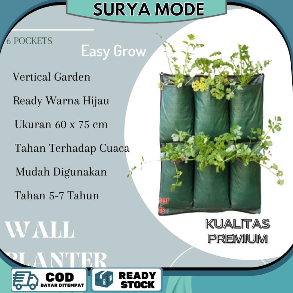 kantong tanaman dinding 6 Kantong wall planter bag 6 pocket