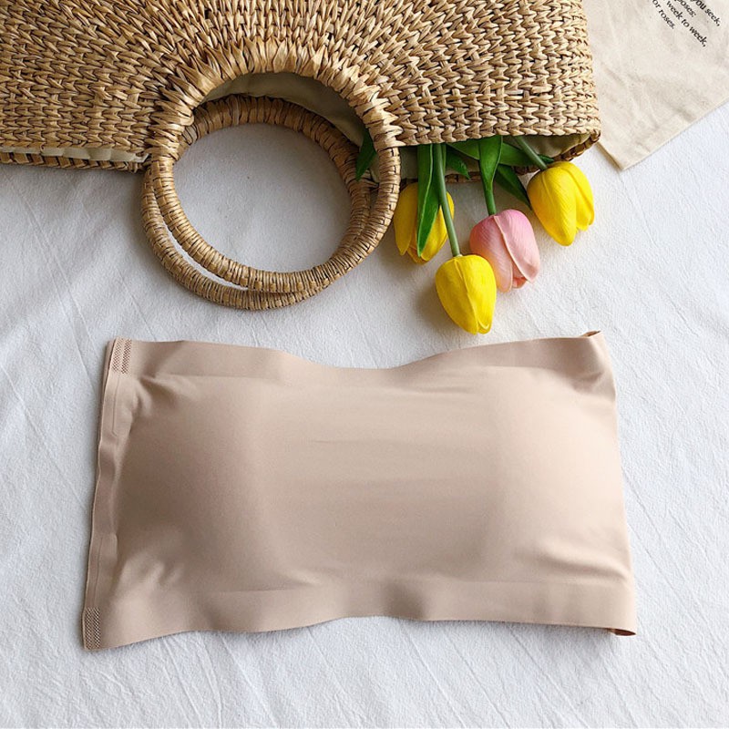 Feminin Bra Kemben Ice Silk BH Strapless Bandeau Import Quality-Cream