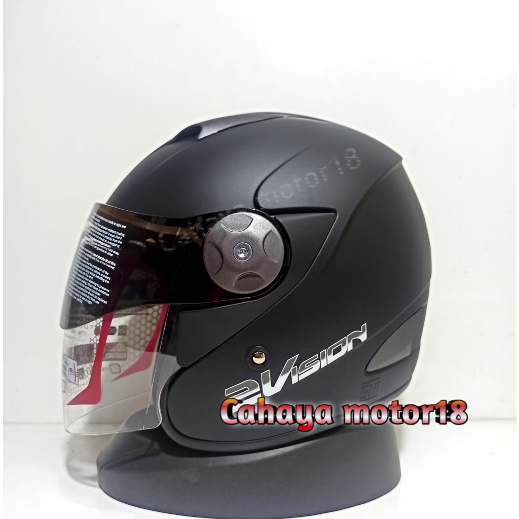 HELM KYT 2 VISION SOLID BLACK MATT|HITAM DOFT HALF FACE DOUBLE VISOR