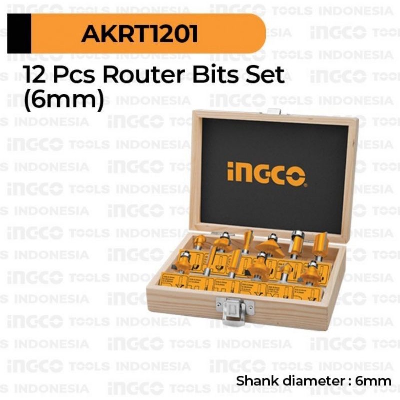 MATA PROFIL KAYU MATA ROUTER TRIMMER SET 12 PCS INGCO