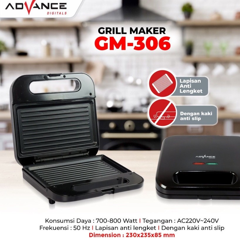 Panggang Listrik Advance Grill Maker GM-306 Panggang Daging Sosis Roti Praktis