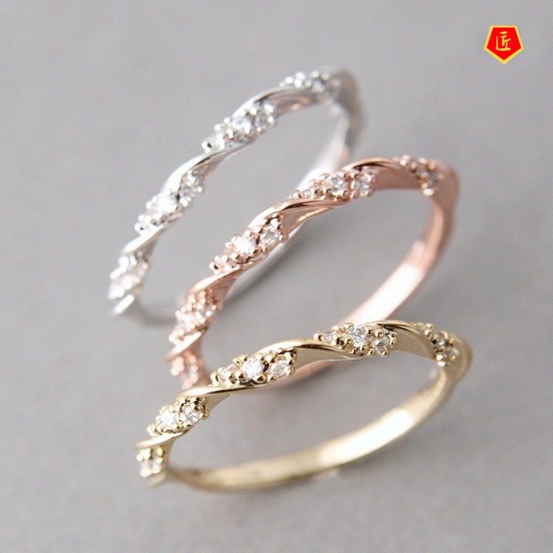 [Ready Stock]14K Gold Diamond Twist Ring Simple All-Match