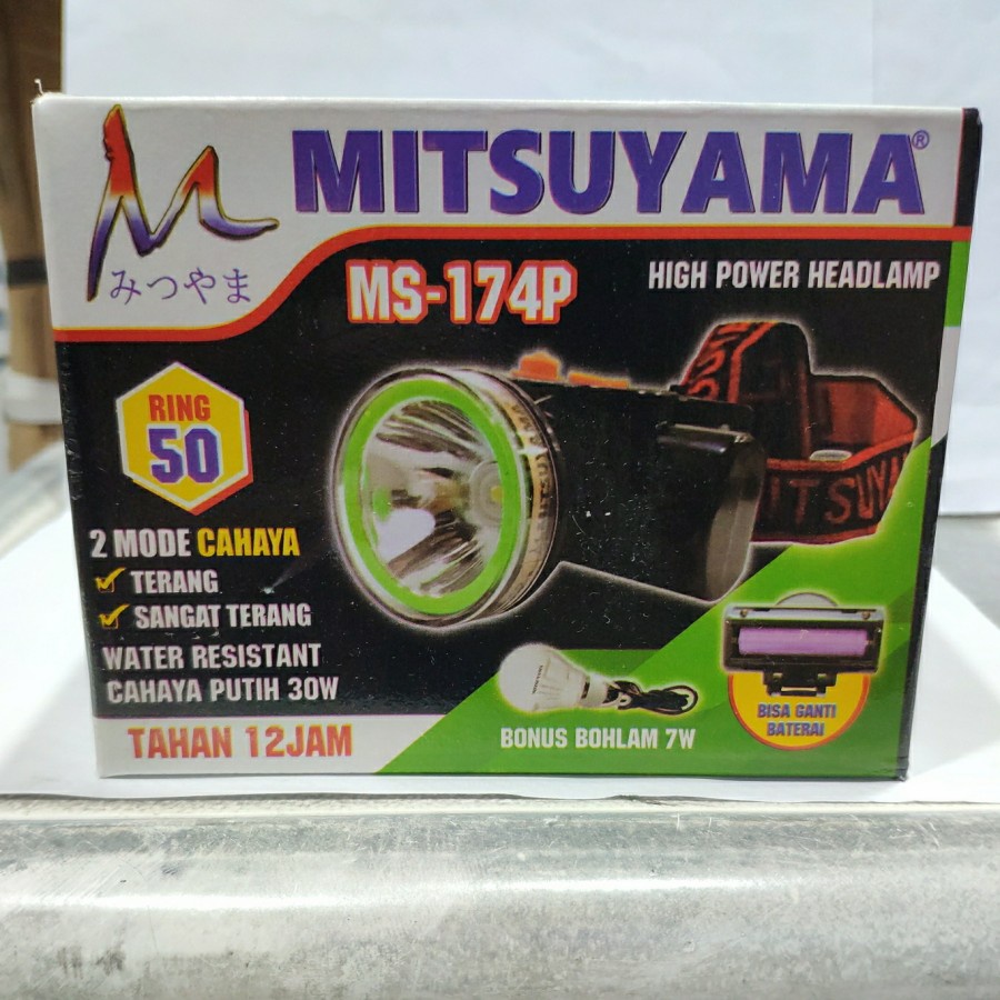 Promo Terbaru!!! Senter kepala Mitsuyama MS-174P Free lampu bohlam 7 watt Di Jamin Berkualitas