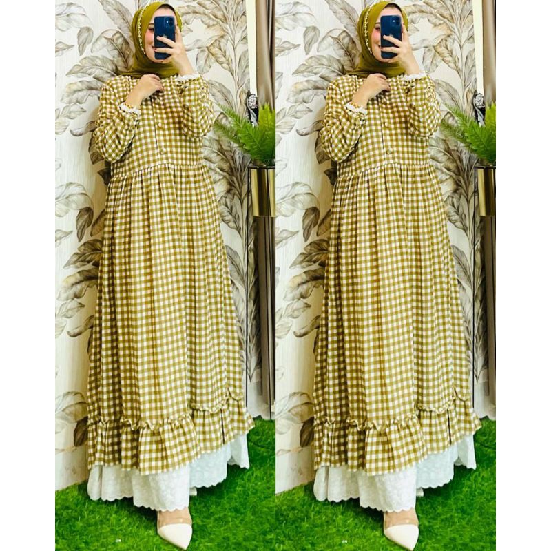 Gamis Motif Terbaru 2021 Semi dress Polka