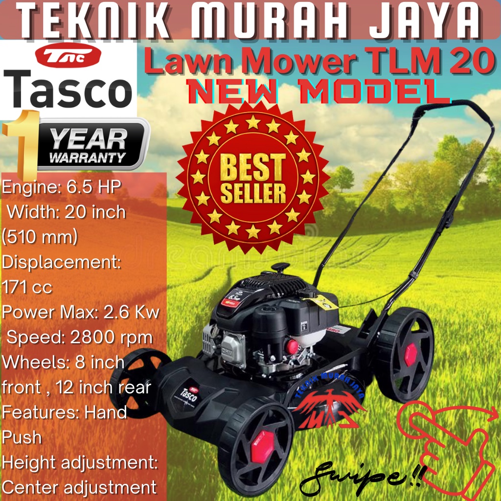 TASCO TLM 20 Mesin Potong Rumput Dorong Lawn Mower Alat 6.5 HP TLM20 Model Baru TLM20E