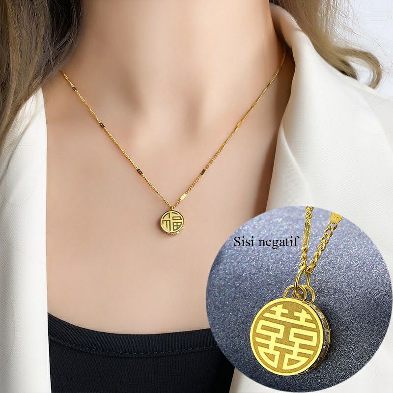 FF KALUNG TITANIUM ANTI KARAT WANITA 18K Emas Liontin Korea Choker Necklace Bulat Berlian Perhiasan Aksesoris PAI029