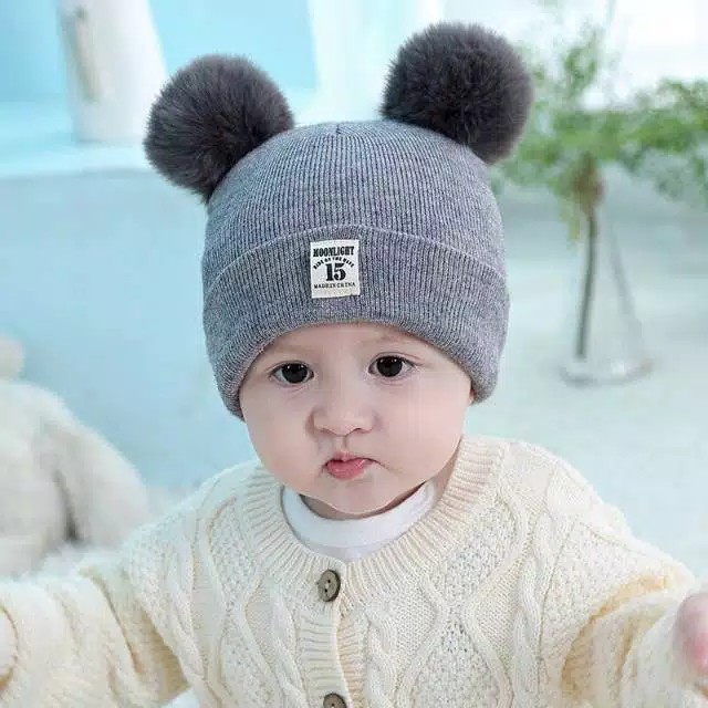 PGT - Topi Rajut Pompom Bulu Anak / Topi Kupluk Wool Rajut Hangat Bayi / Anak Unisex