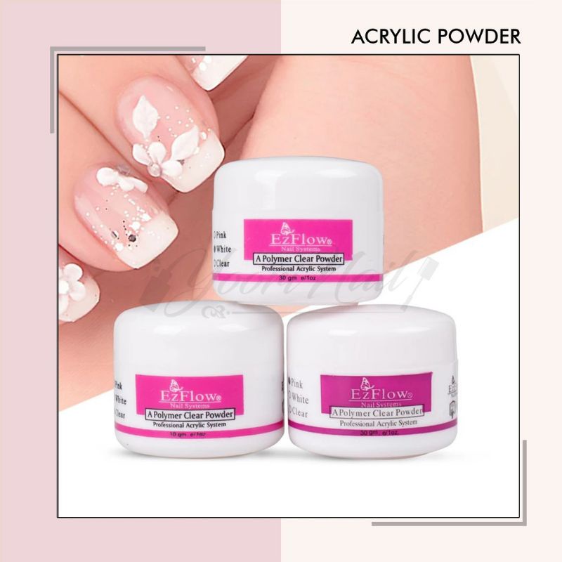 Acrylic powder ez flow acrylic powder ezflow white putih pink clear nail art 3D 4D bubuk akrilik