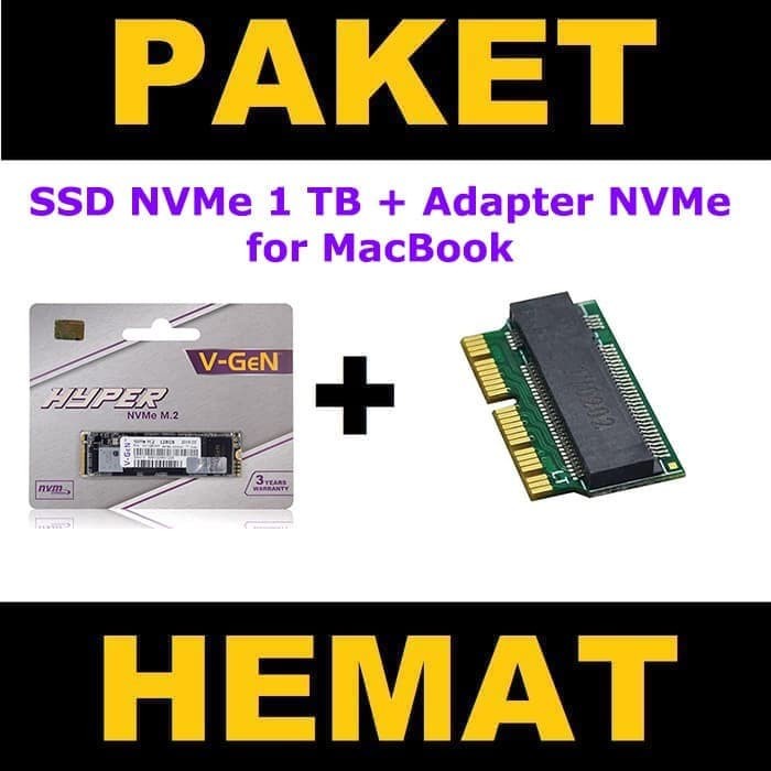 SSD V-GeN M.2 NVMe 1TB + Adapter NVMe for MacBook Pro Air 12+16 Pin