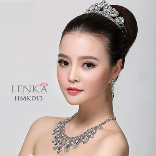 Paket Crown Kalung Anting Wedding Aksesoris Royal Pengantin Lenka - HMK013