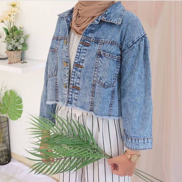 JAKET JEANS CROP RAWIS SNOW | FRINGE JACKET JEANS | JAKET JEANS RAWIS ( 1KG MUAT 2PCS )