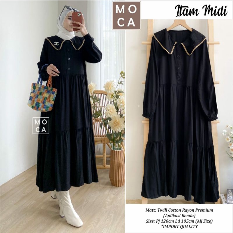 ITAM MIDI BY MOCA | DRESS HITAM | TWILL RAYON PREMIUM | BUSUI FRIENDLY