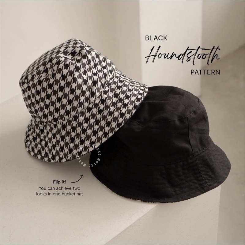 NOTTE - Reversible Bucket Hat Black Houndstooth Pattern