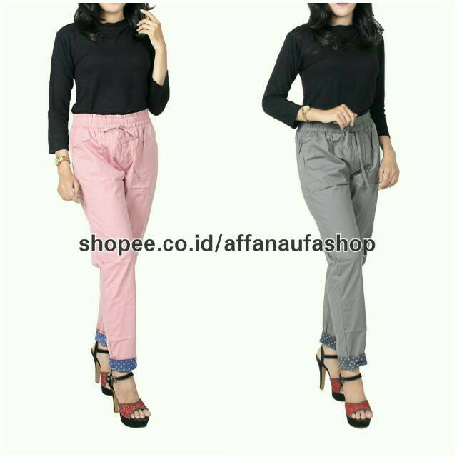 Celana Wanita Katun Stretch Motif Stik Balik