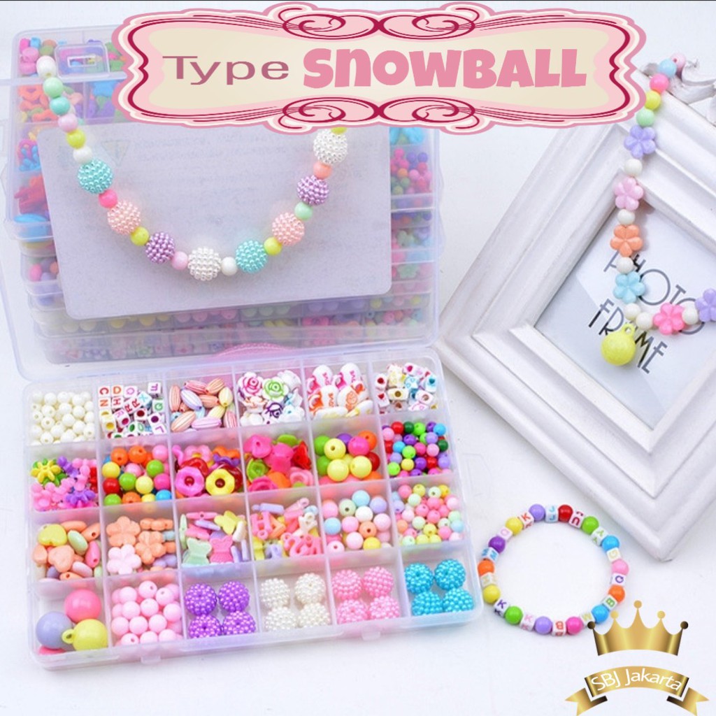 Mainan edukatif anak meronce merangkai manik beads seri snowball / crystal