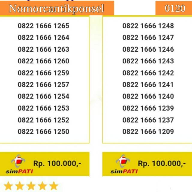 Nomor cantik simpati 0822 seri triple 666 rapi #0120