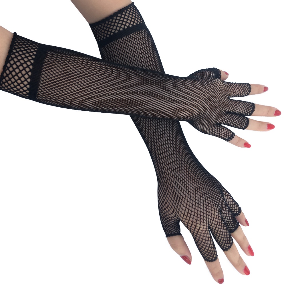 LTX-19 sarung tangan lengan panjang long fishnet net gloves harajuku hitam putih glove