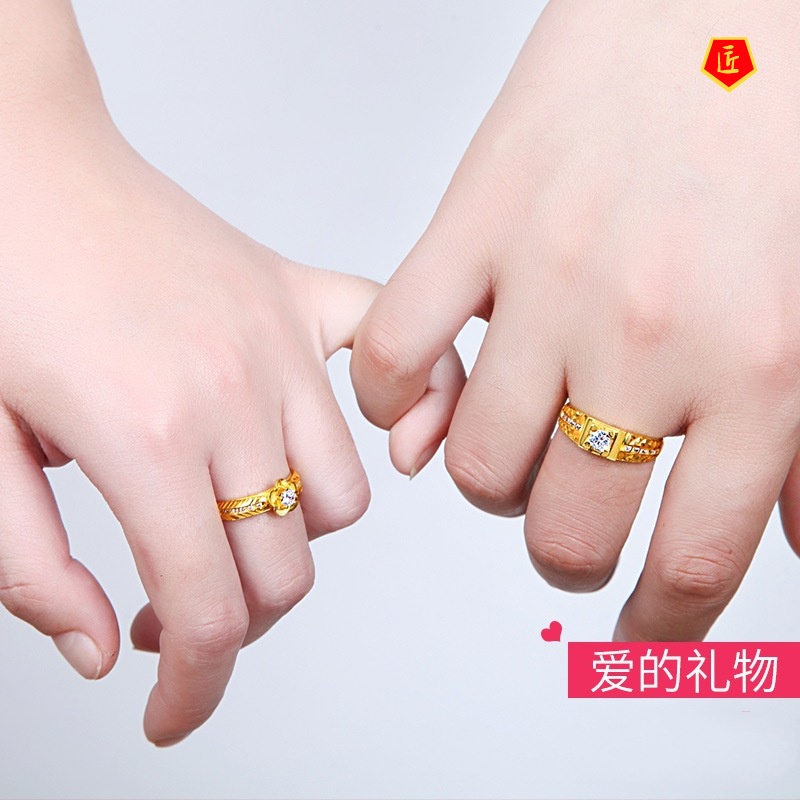 [Ready Stock][Ready Stock]Micro Rhinestone Couple Ring Golden Simple Temperament