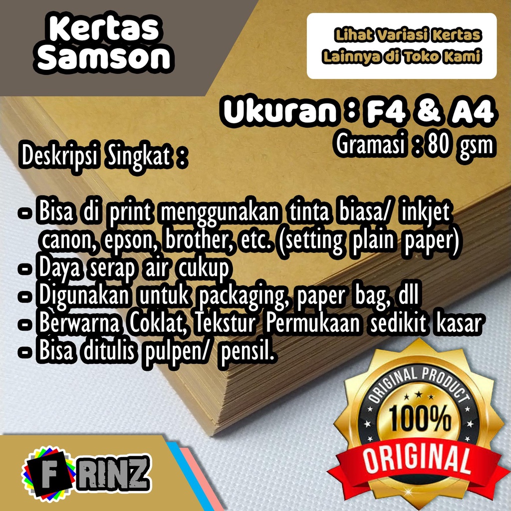 

Kertas Samson Craft Brown Sack Coklat 80 Gram F4 A4 / Sampul Pembungkus Kraft Vintage High Quality 80 Gsm