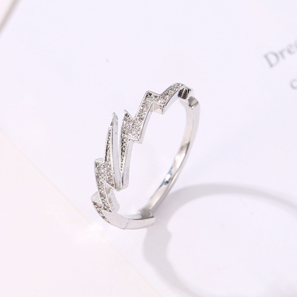 Hu Hu Hu Hu Hu Alat Bantu Pasang Kacamata♡ Cincin Model Terbuka Desain Petir Hias Cubic Zirconia Kreatif Untuk Wanita