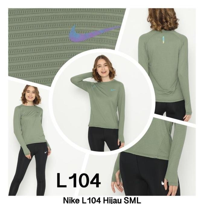Promo Kaos Lengan Panjang Dri-Fit Olahraga Wanita Nike Green/Hijau L104