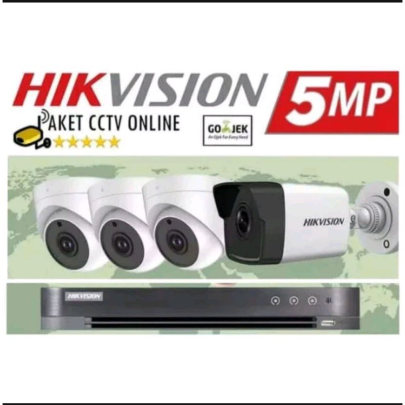 PAKET CCTV HIKVISION 4CH 5MP ULTRA HD + HDD 1TB LENGKAP TINGGAL PASANG