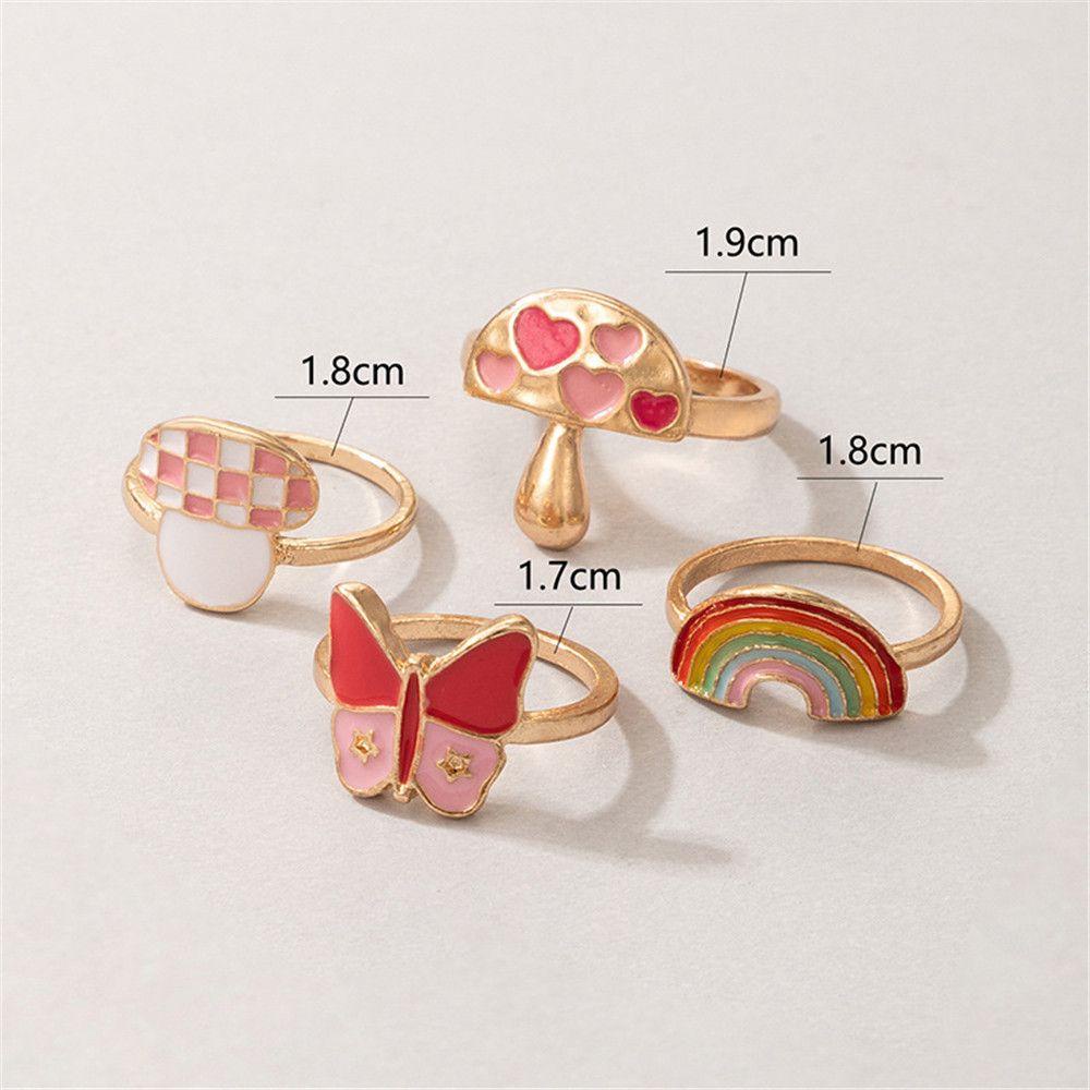 Lily 4Pcs Cincin Jari Wanita Love Hati Bahan Akrilik Resin Enamel