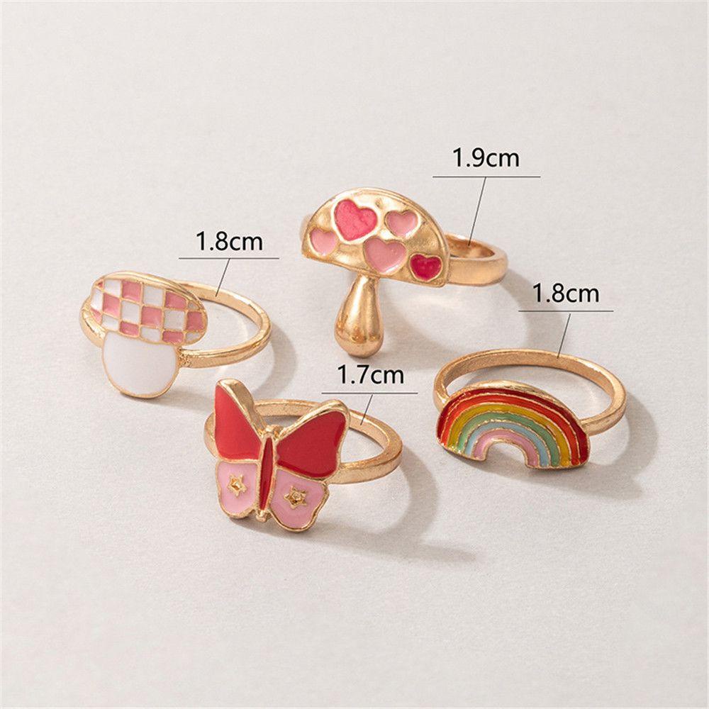 Lily 4Pcs Cincin Jari Wanita Love Hati Bahan Akrilik Resin Enamel