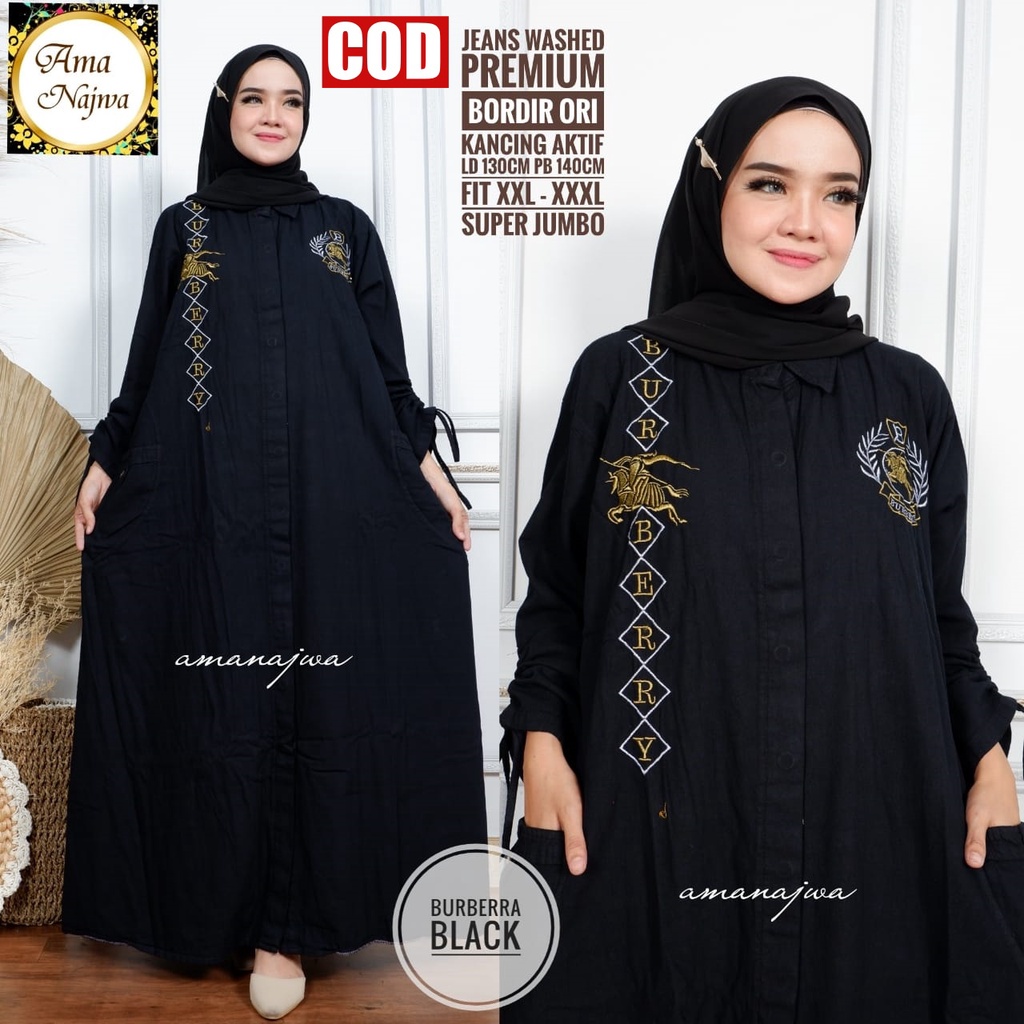 BURBERRA Gamis Jeans Jumbo XXL Bordir / Gamis Jeans Wanita / Gamis Jeans Jumbo Terbaru LD 130 Murah