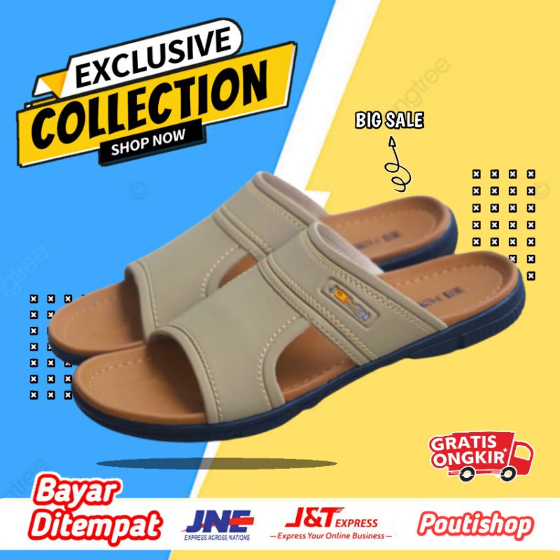 Sandal Pria Casual Kulit Asli Original Sendal Kasual Slop Fashion Pria Cowok Fladeo Dewasa Keren