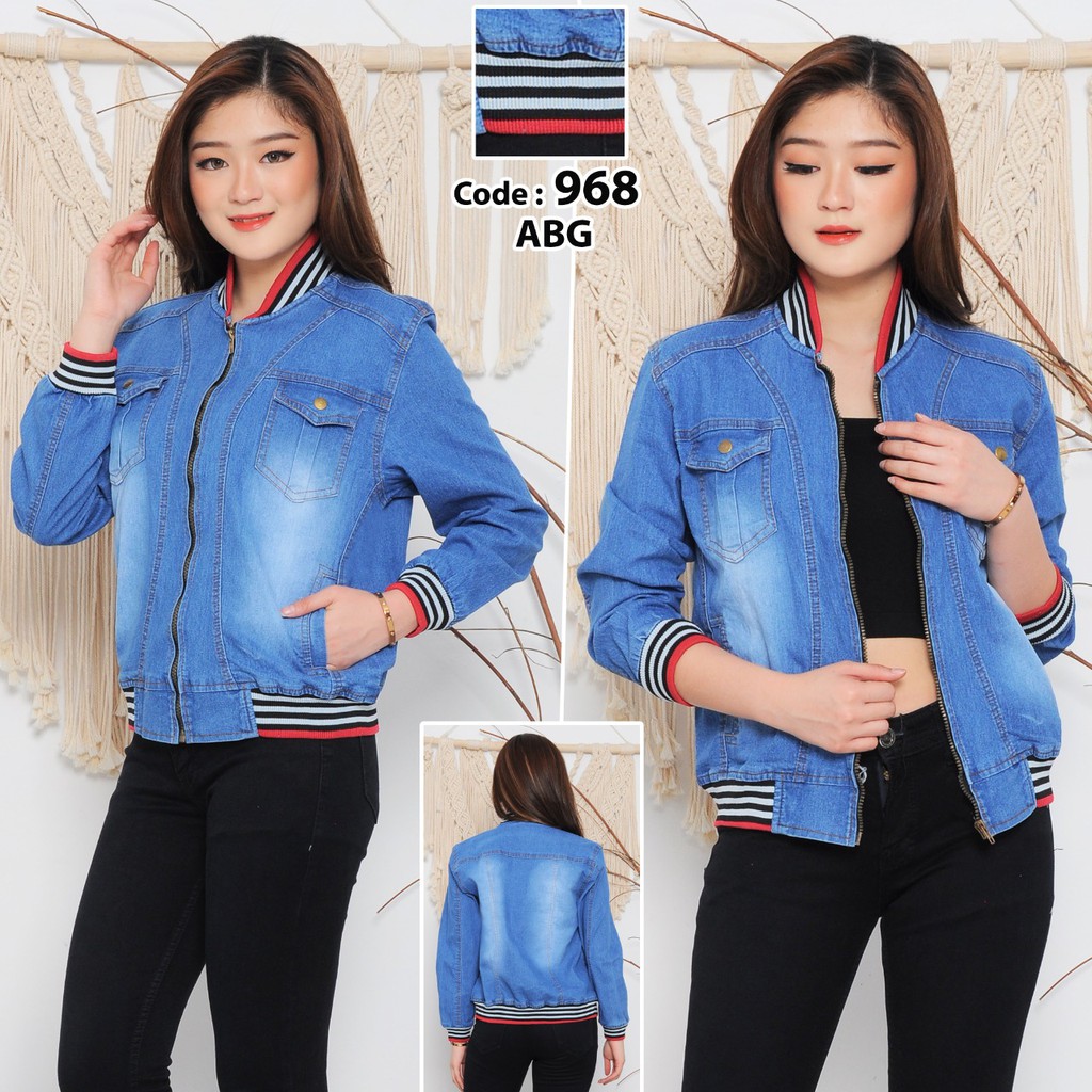 MC girl - Jaket Jeans Bomber Premium Wanita / Jaket Lepis Polos Pinggang Karet Cewek