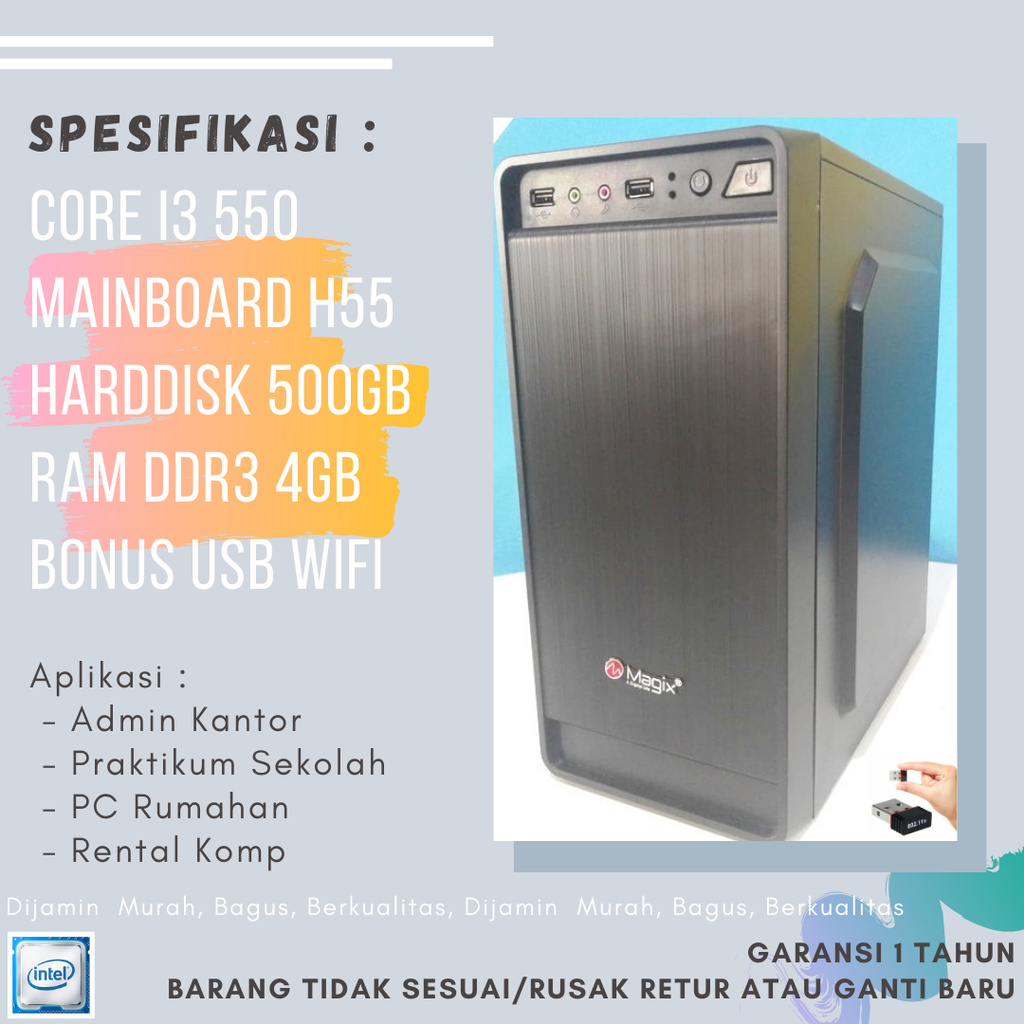 PC RAKITAN CORE i3 550 CPU HDD 500GB RAM 4GB KEYBOAD MOUSE E80