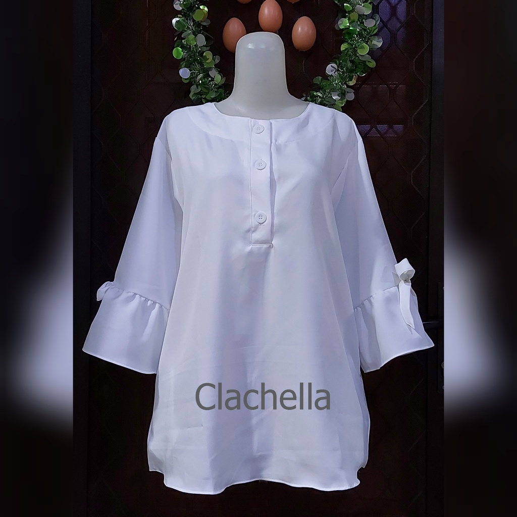 Clachella Baju Atasan Wanita Putih Motif Polos, Blus B1B8597