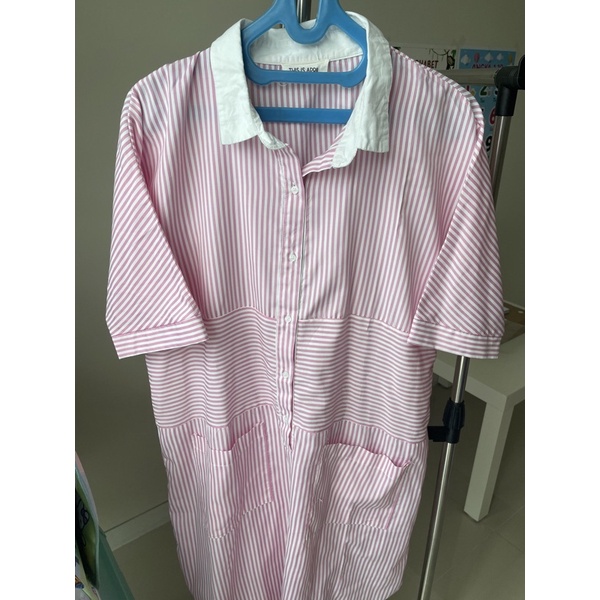 Dress wanita kerja kemeja salur pink this is april